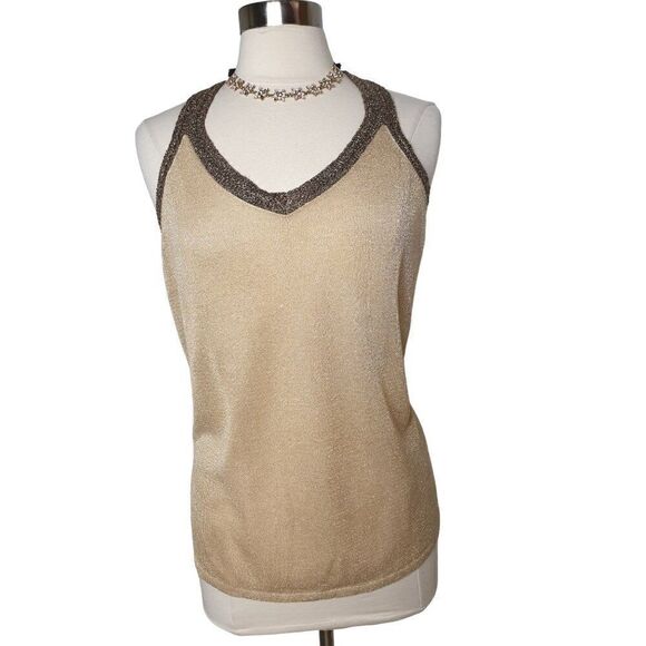 Women's Plus Sleeveless Tank Gold Metallic Dressy Shell Sleeveless Sz 22/24 - Picture 8 of 8